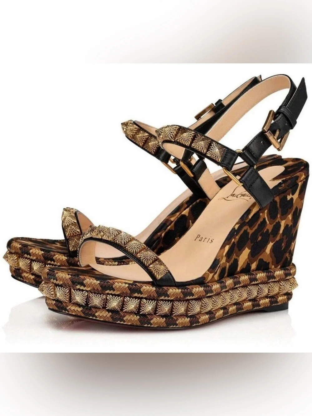 Christian Louboutin Pira Ryad 110 Black Leopard Platform Wedge